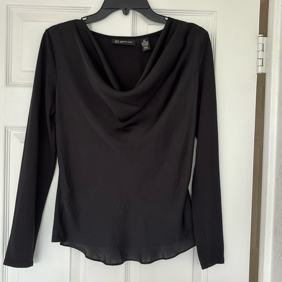 INC Black Satin Front Cowlneck Blouse Size 6P - Picture 1 of 4